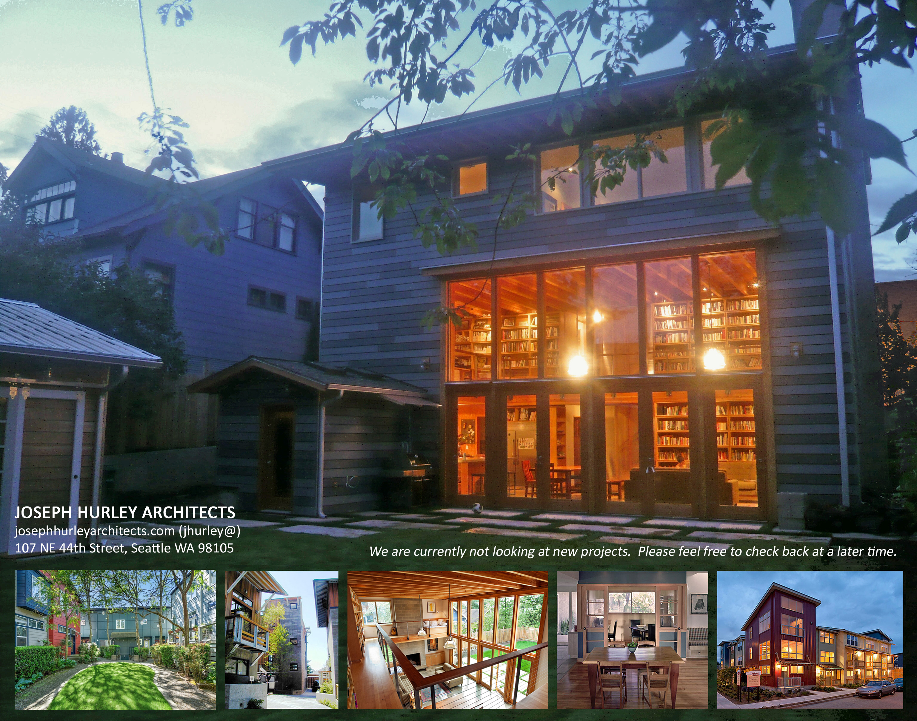 Joseph Hurley Architects — We are currently not looking at new projects. Please feel free to check back at a later time. josephhurleyarchitects.com, jhurley@josephhurleyarchitects.com, 107 NE 44th Street, Seattle WA 98105