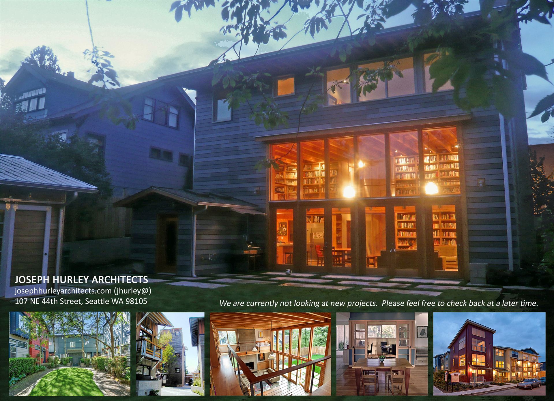 Joseph Hurley Architects — We are currently not looking at new projects. Please feel free to check back at a later time. josephhurleyarchitects.com, jhurley@josephhurleyarchitects.com, 107 NE 44th Street, Seattle WA 98105